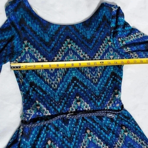 NWT Lily Rose Dress Teal/ Tan/Blue Mini Dress Medium - Picture 9 of 11